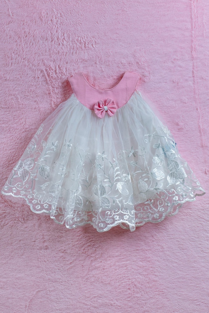 White and Baby Pink Embroidery Frock