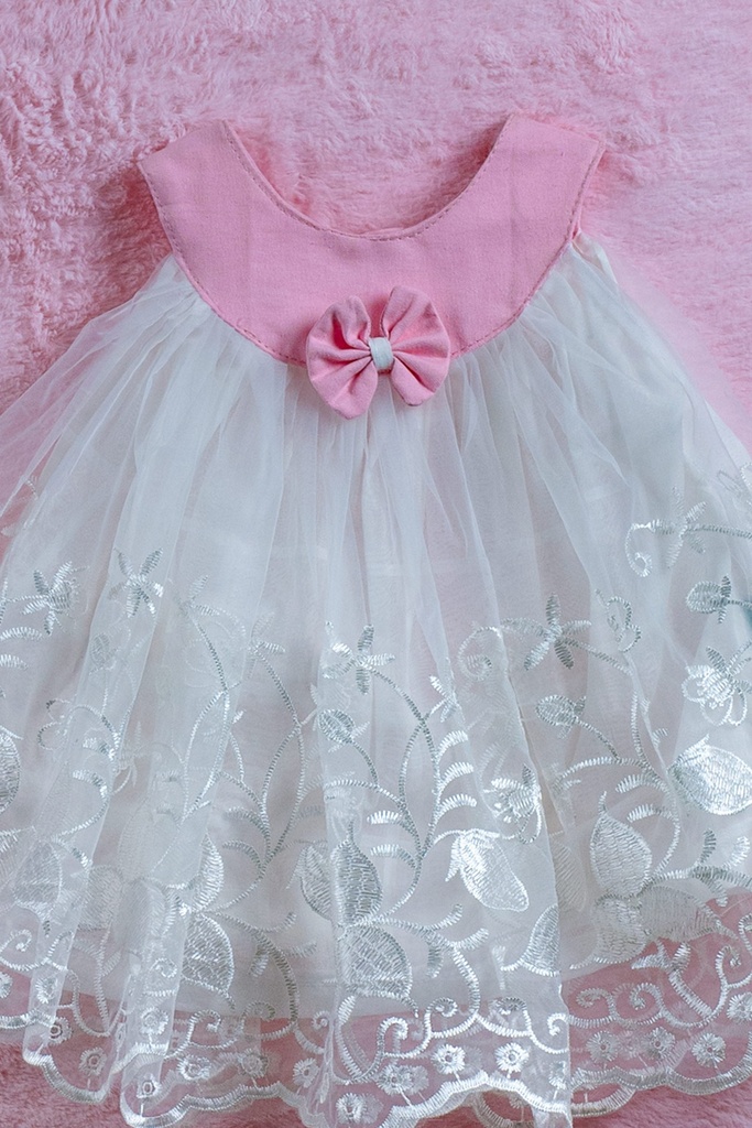 White and Baby Pink Embroidery Frock