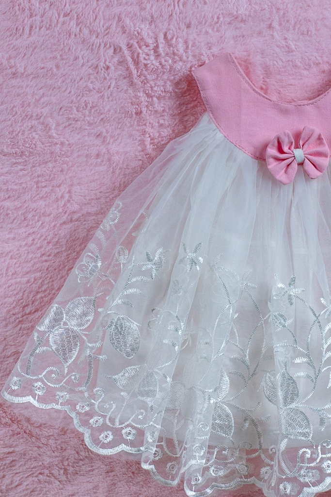 White and Baby Pink Embroidery Frock