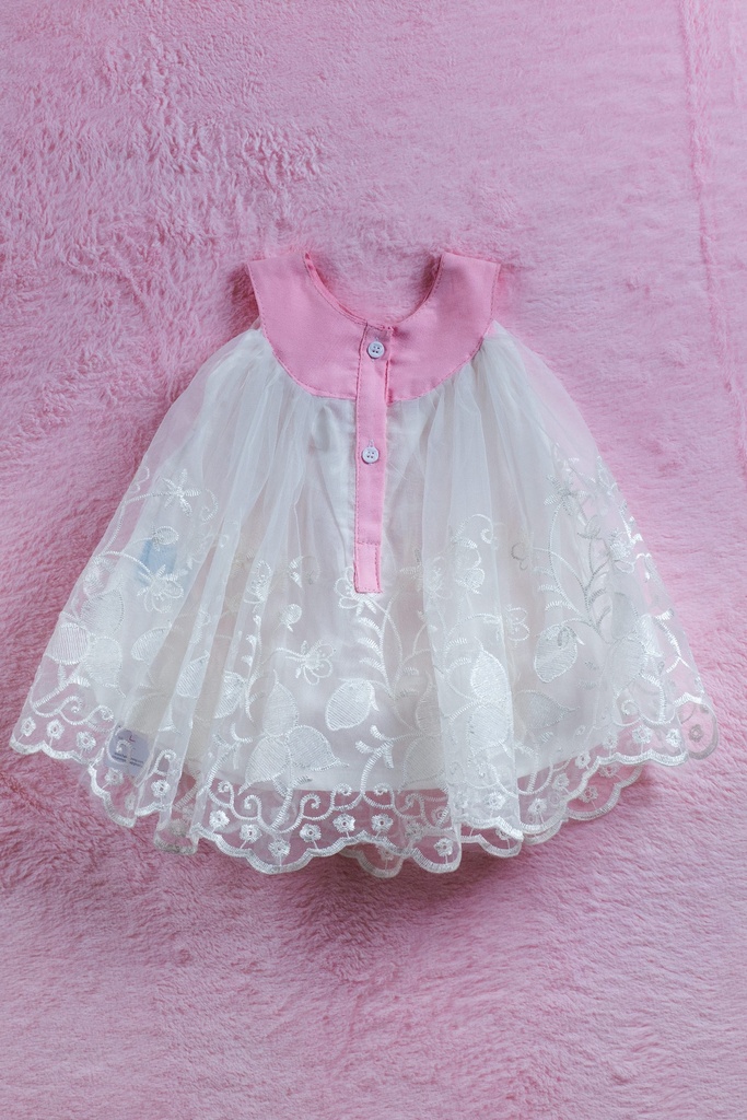 White and Baby Pink Embroidery Frock