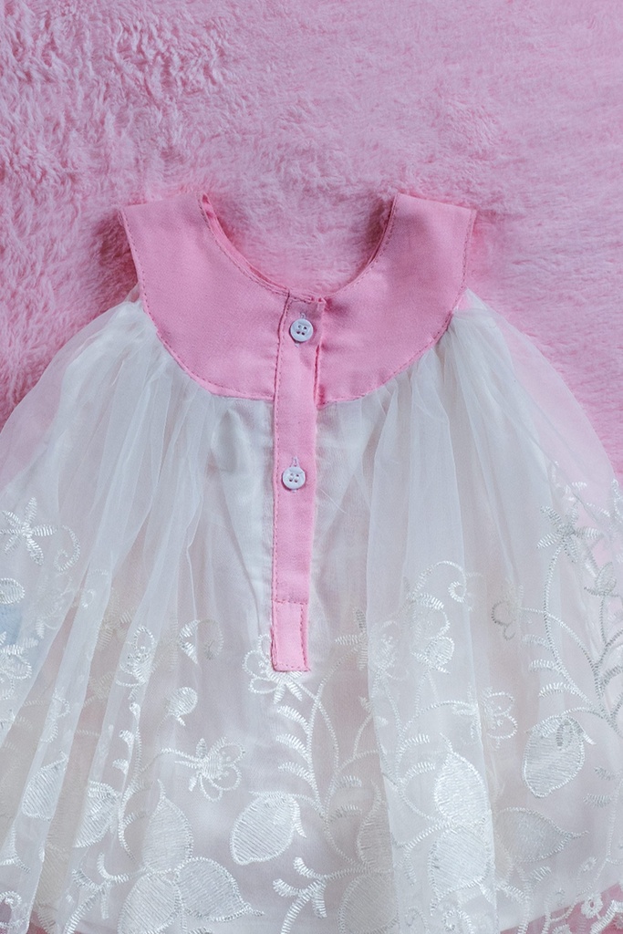 White and Baby Pink Embroidery Frock