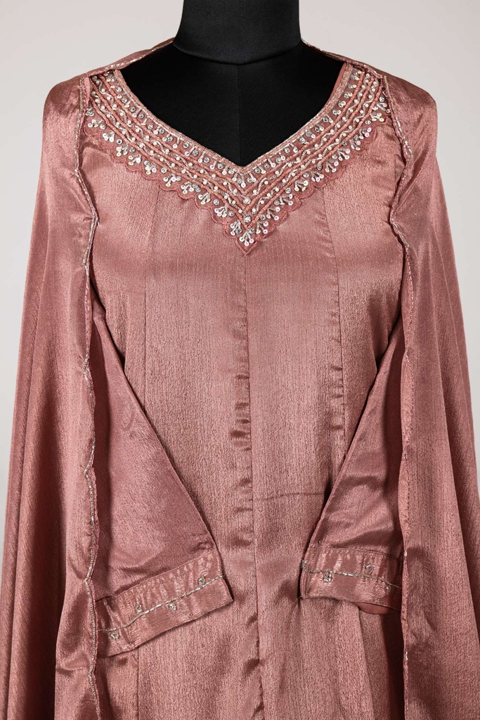 Rusty rose panel suit with dupatta