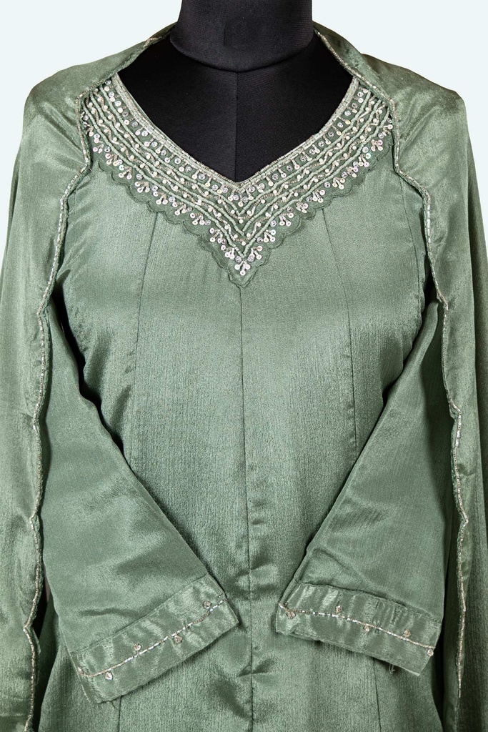 Dark pastel green panel suit with dupatta