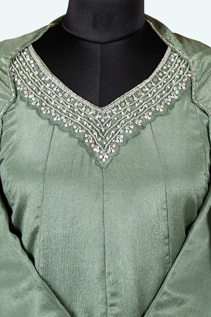 Dark pastel green panel suit with dupatta