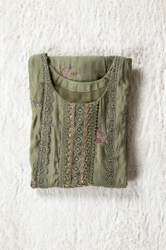 Dusty Olive Green Embroidery Kurta Set