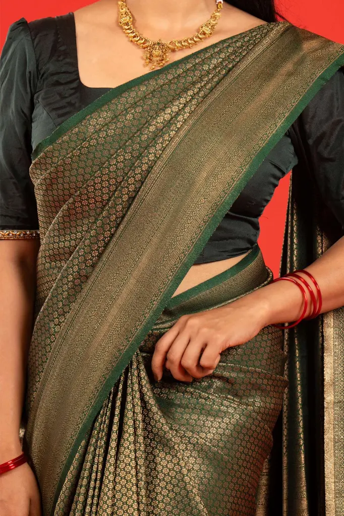 Subash Premium Women's Dark Green Silk Saree 3.webp