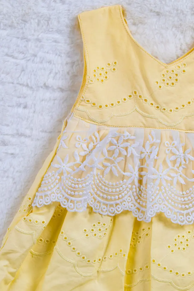 Pale yellow hacoba pleated frock with lace 2.webp