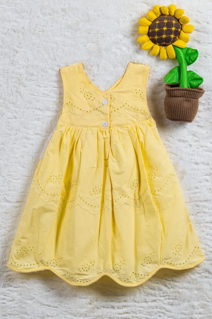 Pale yellow hacoba pleated frock with lace 3.webp