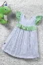 White and pastel green hacoba ruffled frock with butterfly sleeve 3.webp