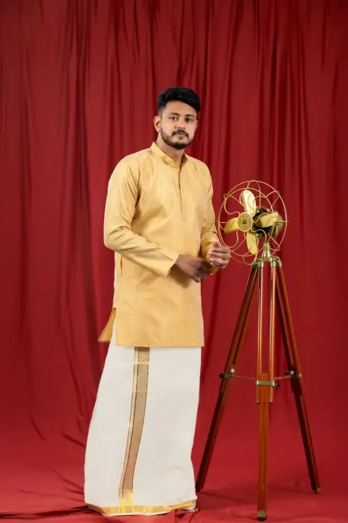 Golden Self Printed Kurta