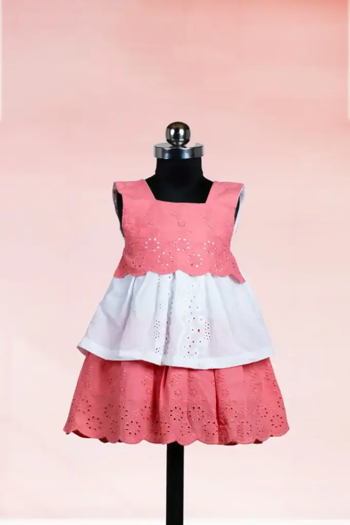 Dusty Dark Pink And White Layered Hakoba Frock