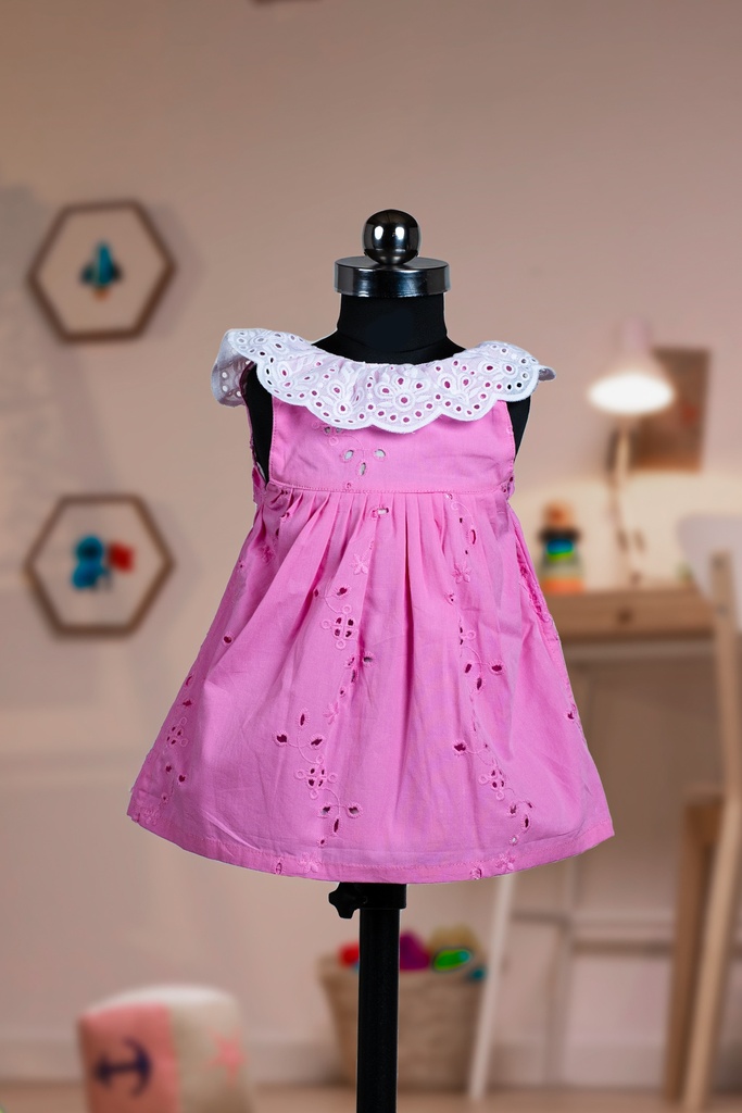 Pink Hakoba Aline Frock With Peter Pan Collar