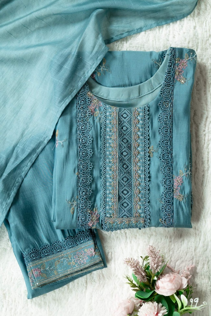 Sky Blue Embroidery Kurta Set