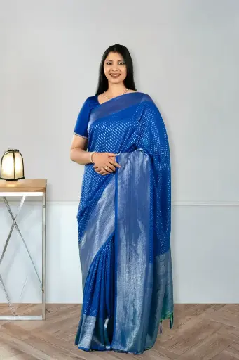 Blue Brocade Soft Banarasi Silk Saree