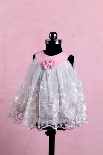 White And Baby Pink Embroidery Frock